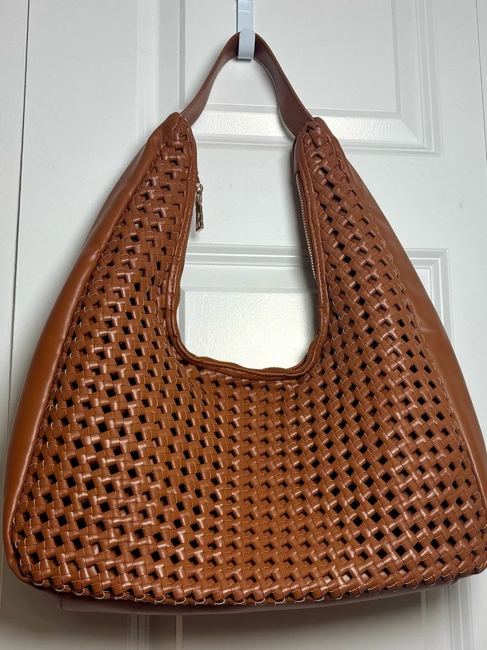 MODA LUXE Chestnut Brown Braided Hobo Shoulder Handbag